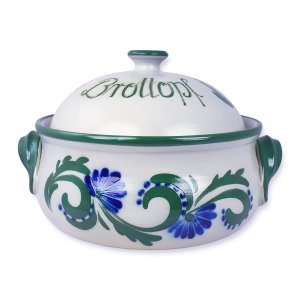 Bild zu Brottopf, RUMP-Topf aus Westerwald-Keramik rund, Dekor grün-blau